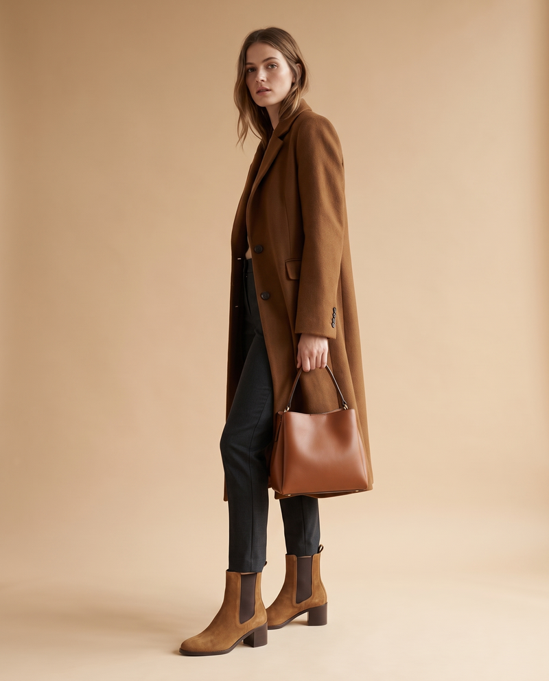 Boots TERESIA camel portées, silhouette complète