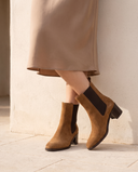 Boots TERESIA camel portées, cadrage jambes