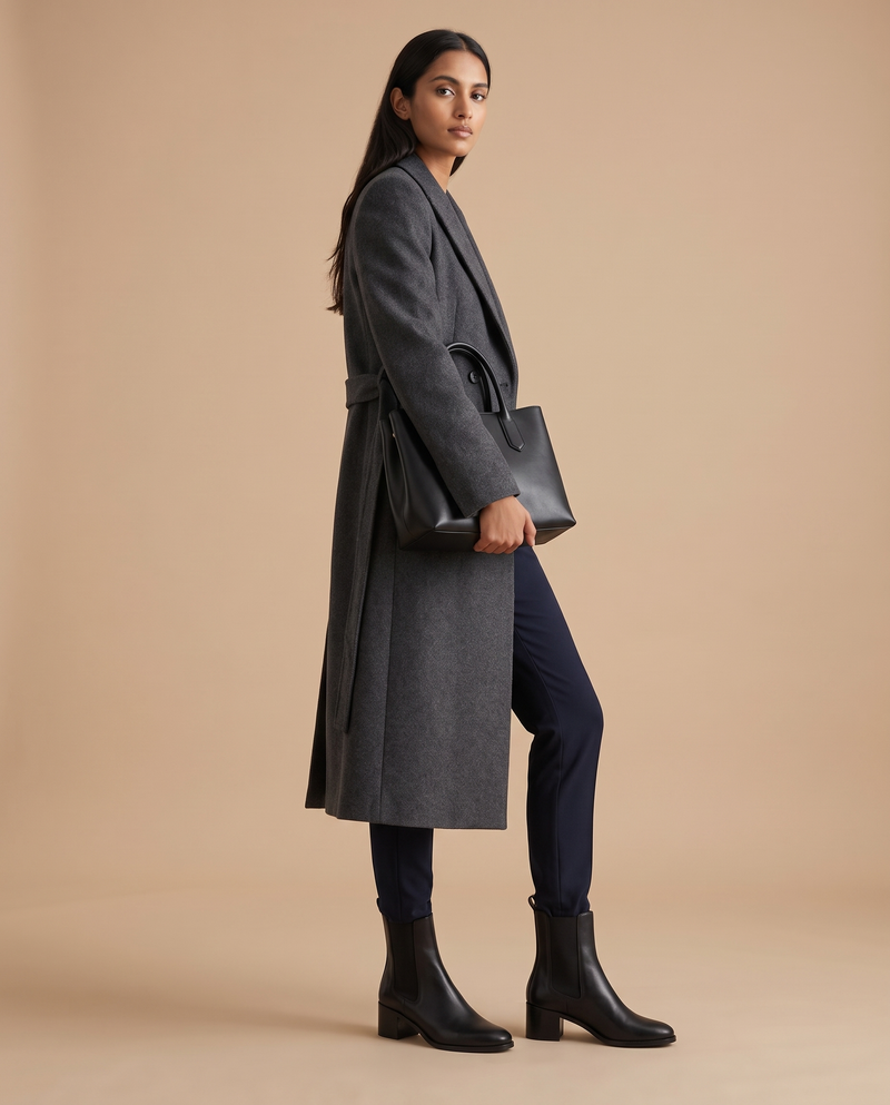 Boots TERESIA noires portées, silhouette complète