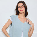 GILET TRICOT SANS MANCHES THEOLINE BLEU CLAIR - André