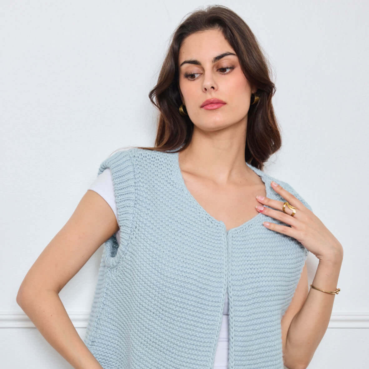 TRICOT SANS MANCHES THEOLINE BLEU CLAIR